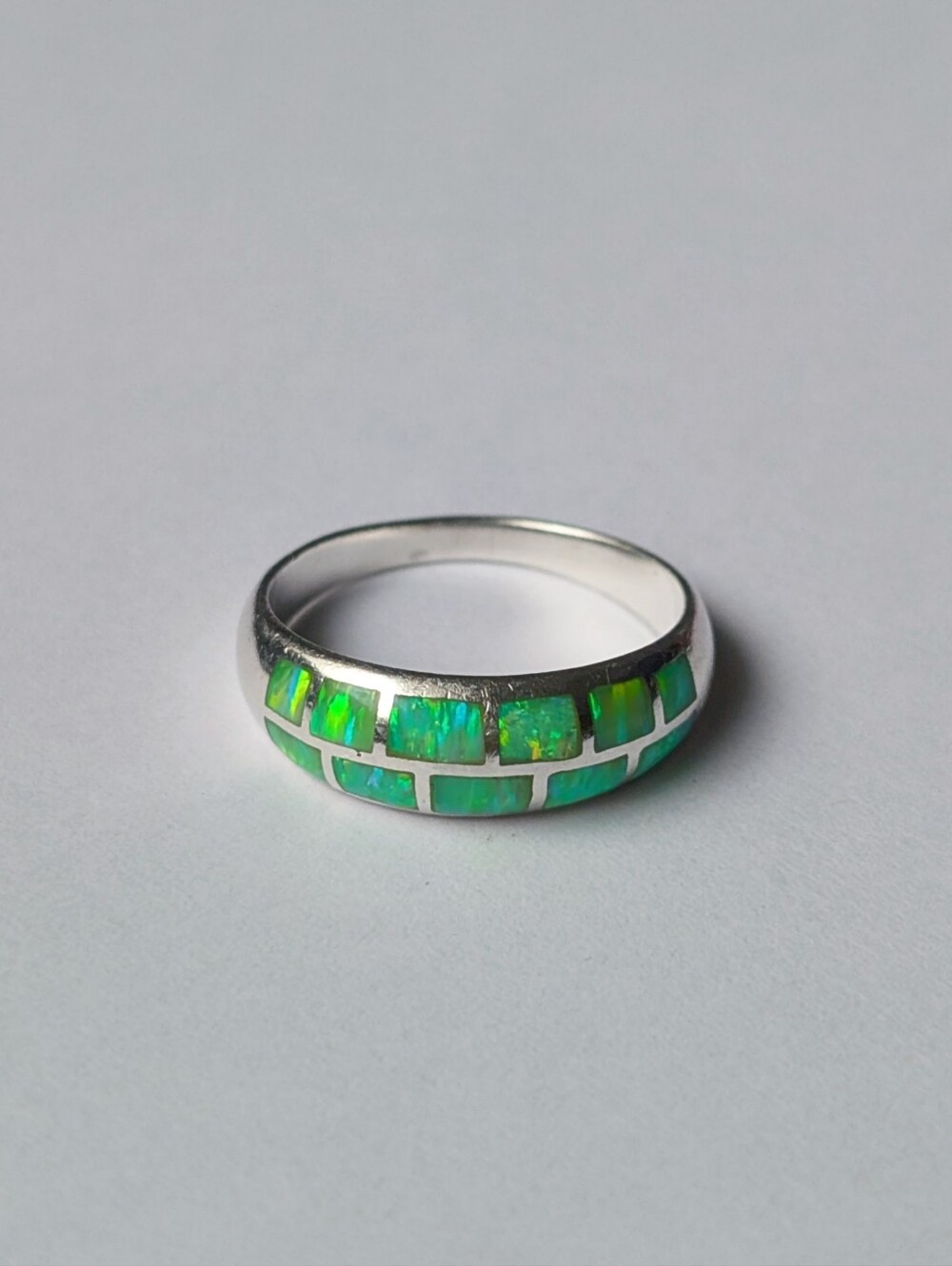 Vintage 950 silver green opal inlay ring Cardenas Taxco Mexico Size 10 Sterling